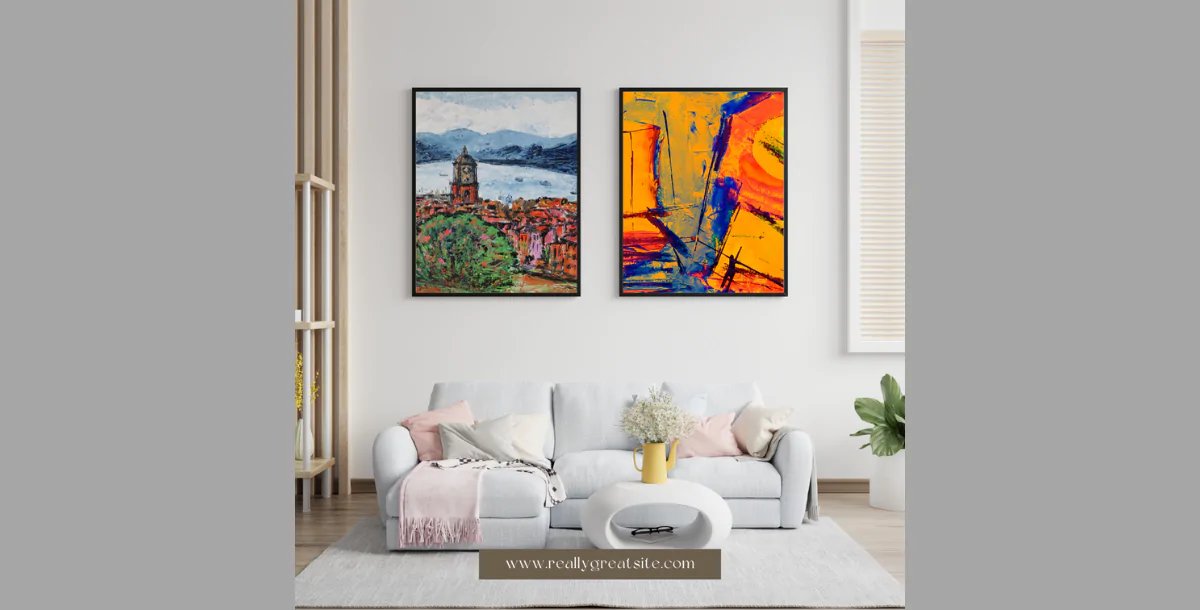 Modern Wall Art Mockup – Double Frame Living Room Scene