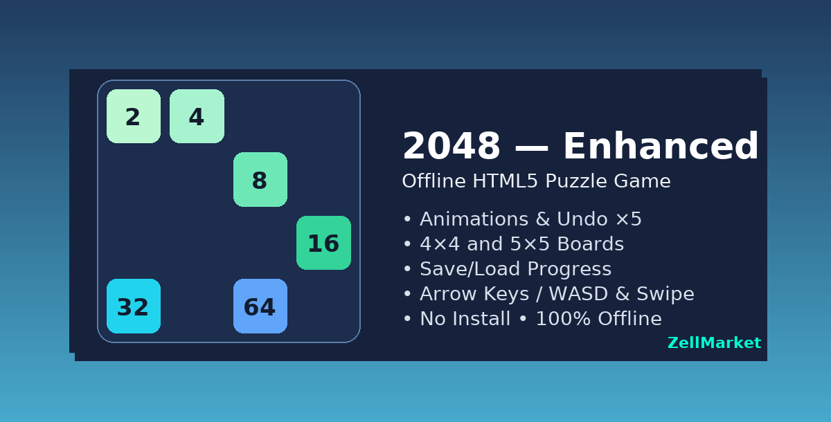 Play 2048 — Offline HTML5 Puzzle Game
