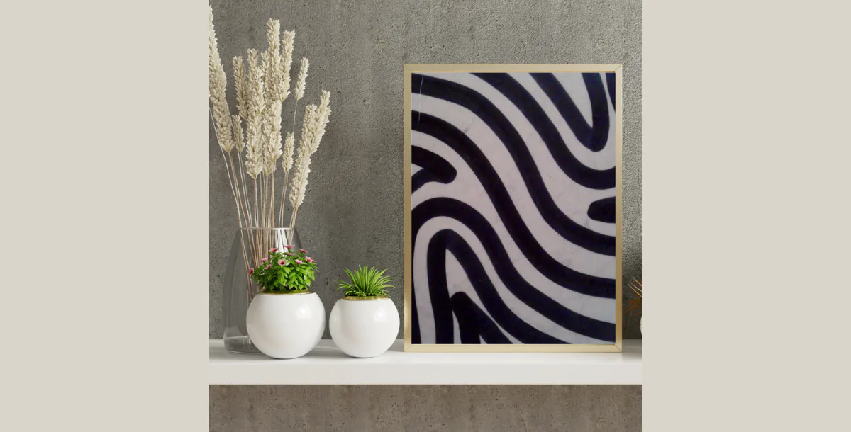 Minimal Shelf Art Mockup – Modern Poster Frame with Plants