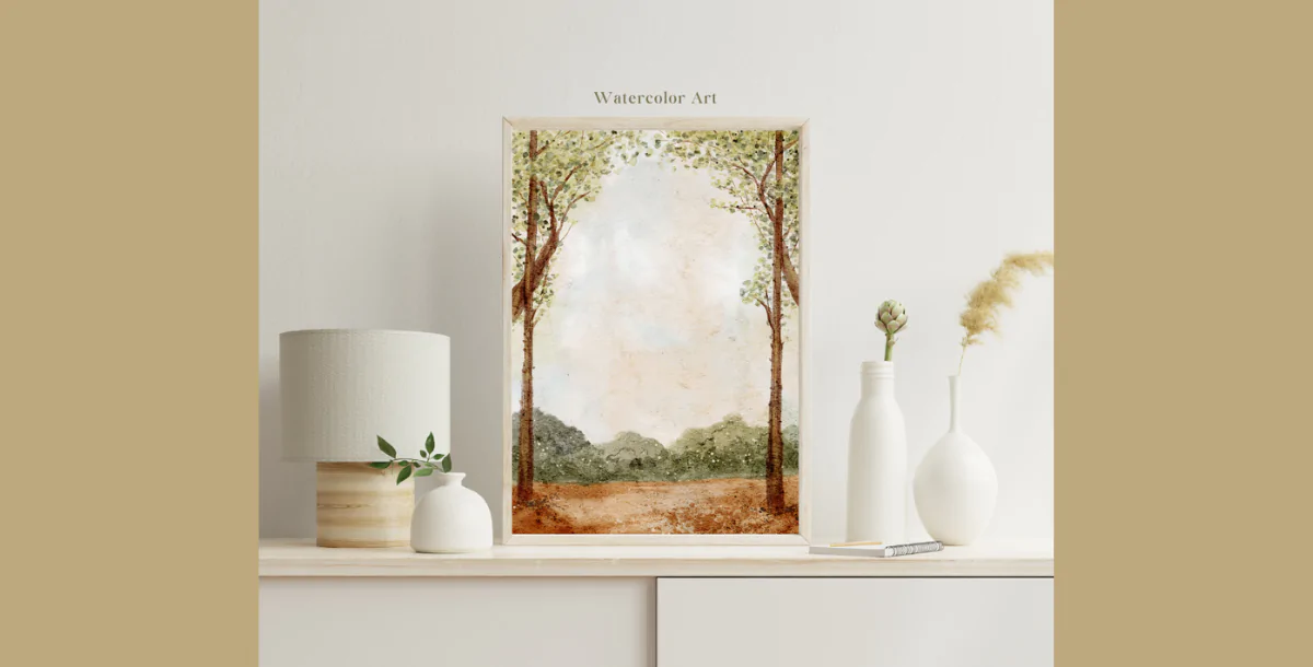 Watercolor Art Frame Mockup – Minimal Natural Decor Scene