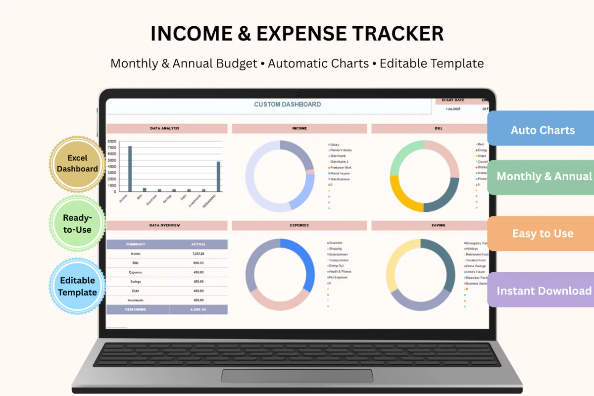 Income & Expense Tracker – Excel Dashboard with Monthly Overview