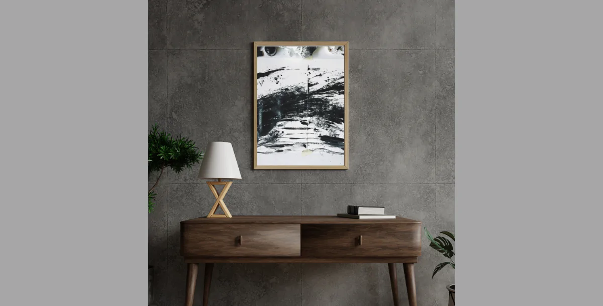 Dark Modern Wall Art Mockup – Minimalist Poster Frame Scene